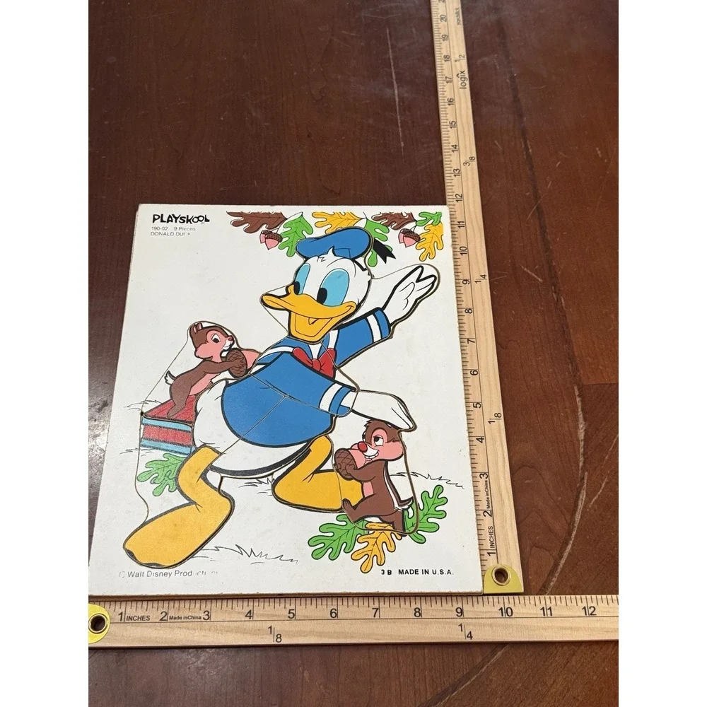 VTG Playskool Disney‎ Wooden Puzzles 70s Made in USA Donald Duck Mickey Mouse